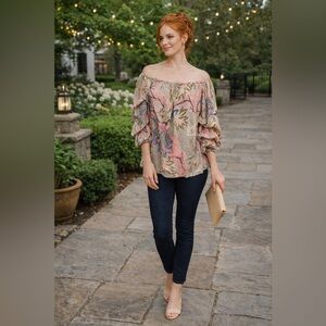 🌸 Boho Floral Off-Shoulder Blouse | Romantic Balloon Sleeves